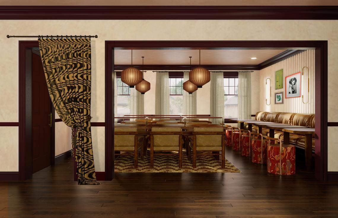 The Camel Club room with dining or work spaces.