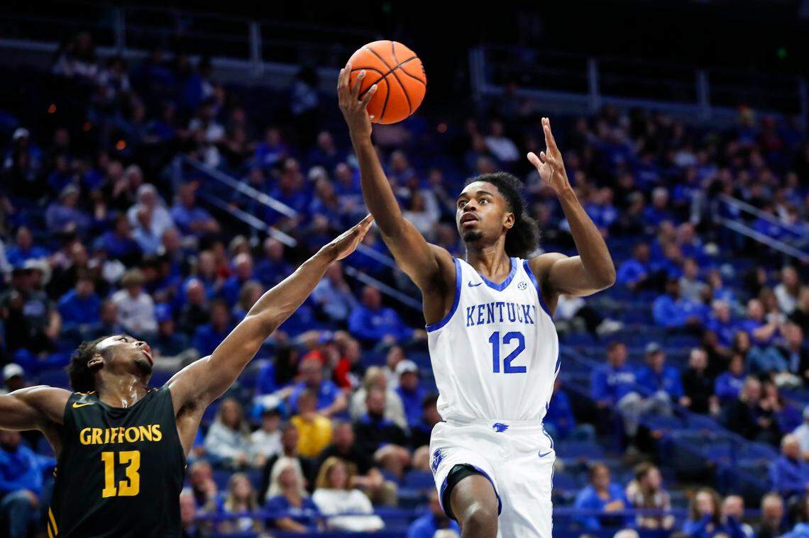 Antonio Reeves (12) made his first start as a Kentucky Wildcat in UK’s 96-56 win over North Florida Wednesday afternoon and scored 20 points with six rebounds.