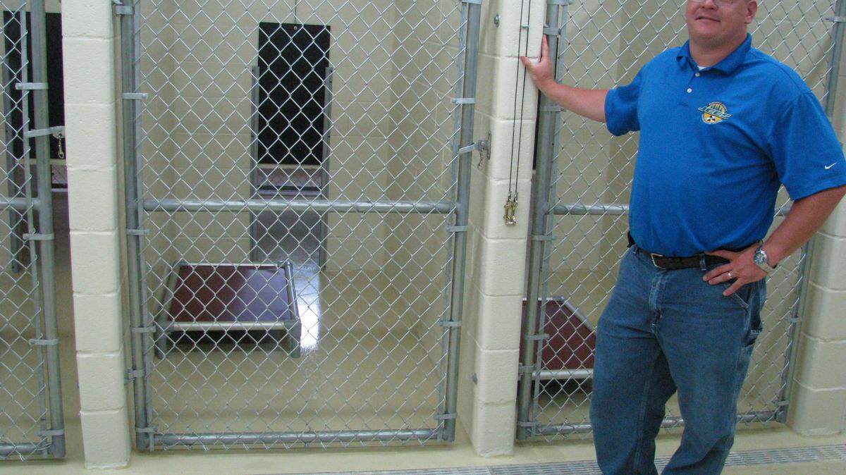 Mike Cassidy, director of public services for Jessamine County, showed off kennels in the adoptable dogs' wing of the new animal shelter. "We daydreamed about building a new facility" for years, he said.
he oversees animal care and control as well as stormwater sewers and solid waste. The new shelter separates stray animals from those ready for adoption to reduce the chance for the spread of disease. Photo by Greg Kocher | Staff

gkocher1@herald-leader.com      