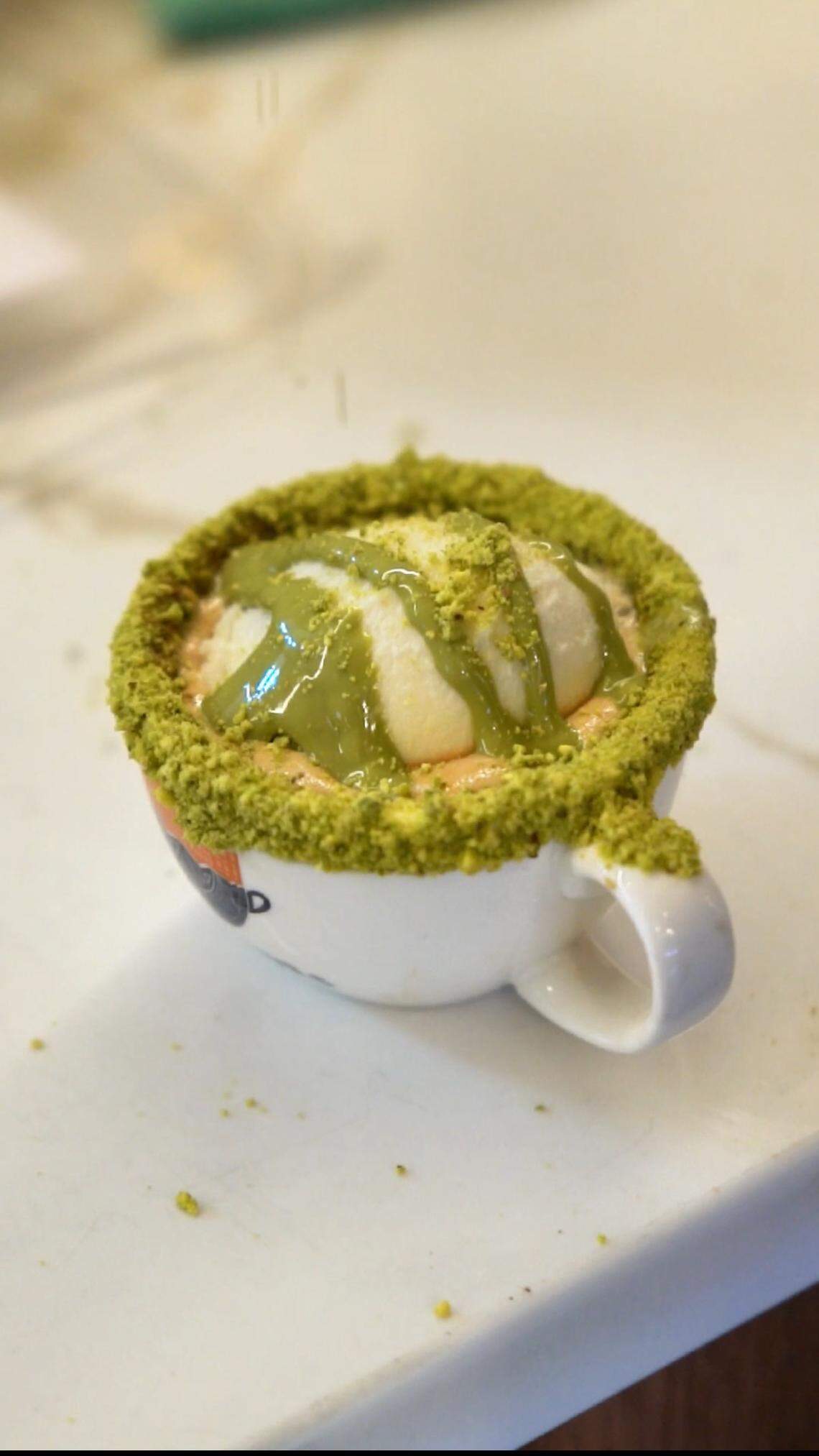 A Pistachio Affogato from Shibam Coffee, a new to Lexington coffee shop that will open in November. Yemeni coffee shops are known for their late night, alcohol-free environments serving unique coffee drinks and pastries. 