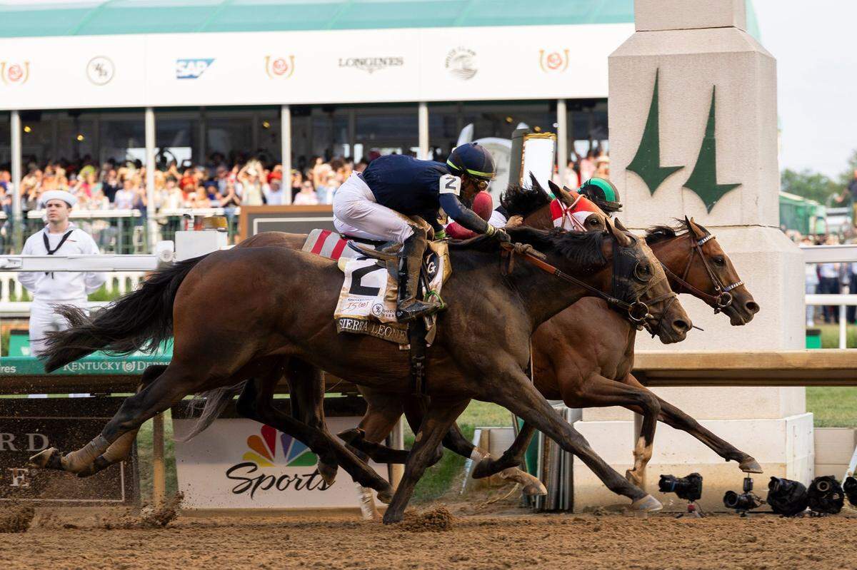 Mystik Dan with Brian Hernandez, Jr., held off Sierra Leone and Forever Young to win the 150th Kentucky Derby in a photo finish.