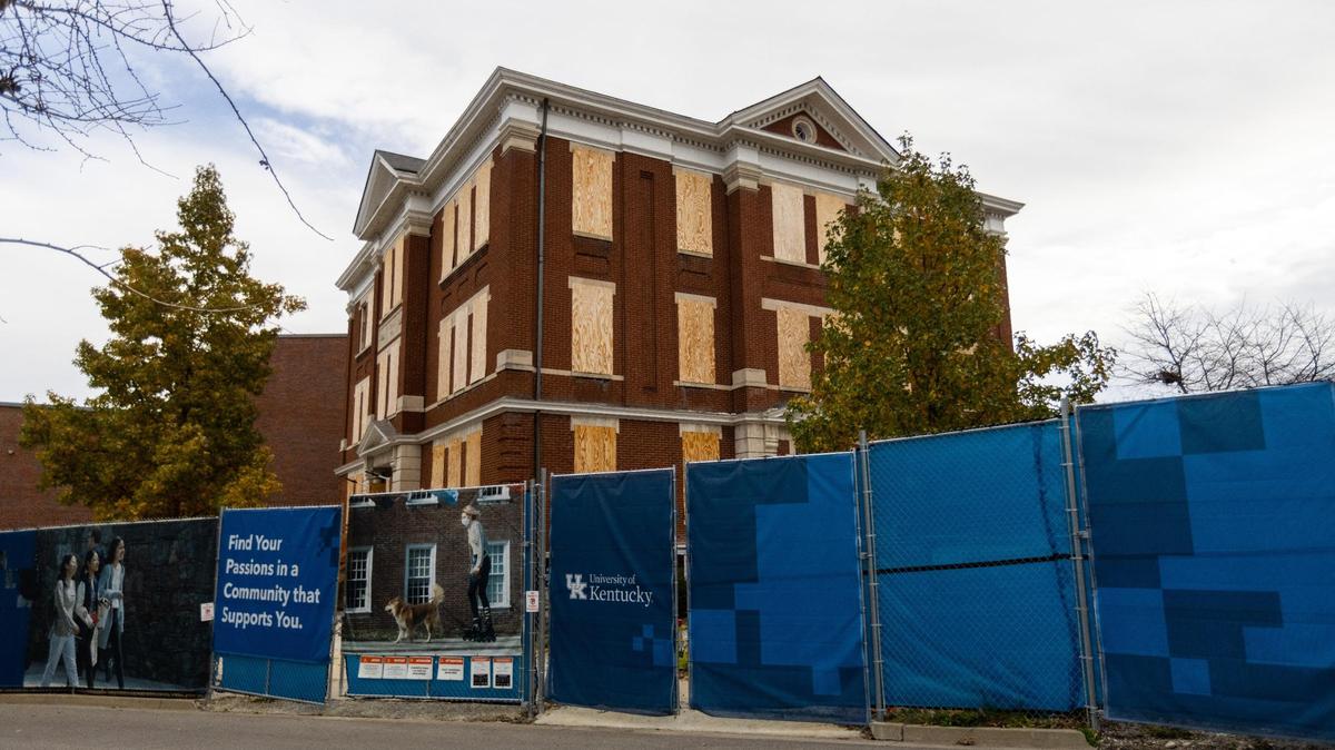 Progress on renovation of University of Kentucky’s Frazee Hall building, December 9, 2021.