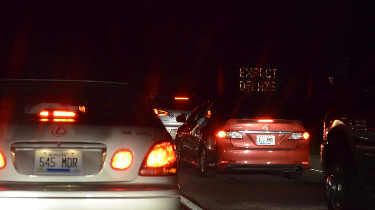 An "expect delays" sign seemed ironic as traffic backed up for almost 9 miles on Tates Creek Road while 20,000 fans made their way to a Luke Bryan concert at Talon Winery on Oct. 6.