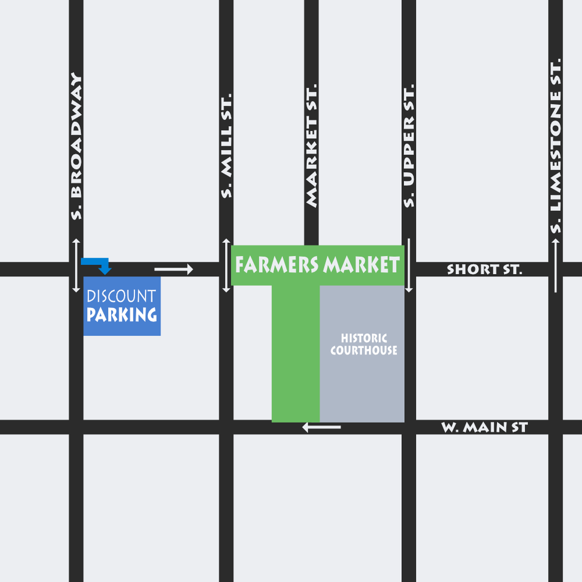 This parking map for the Lexington Farmers Market’s downtown location, open in March, comes courtesy of the market.