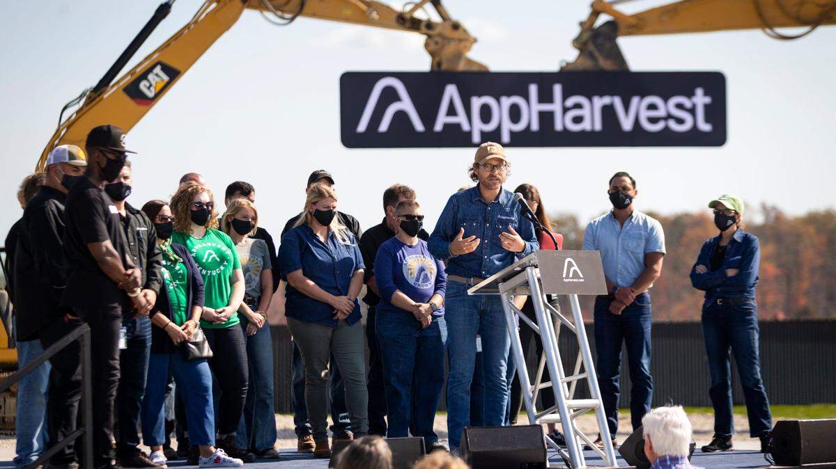 AppHarvest founder and CEO Jonathan Webb speaks during a press conference announcing the opening of the first greenhouse facility in Morehead, Ky., Wednesday, October 21, 2020. The 60 acre, indoor facility is supposed to grow 45,000 pounds of tomatoes.