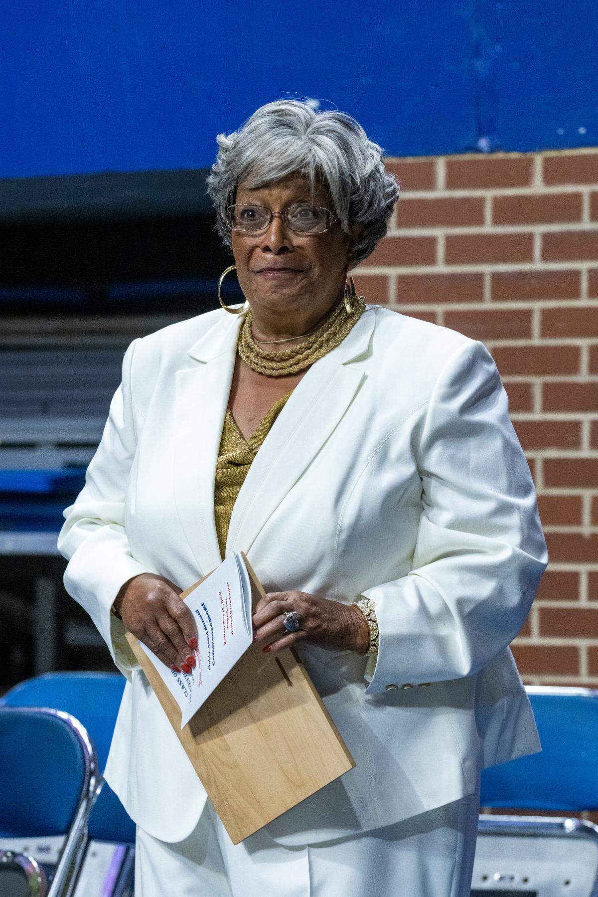 Alumna Helen Caise Wade is recognized for being the first African American student to attend a white school in Lexington in 1955 with a Lafayette High School Lifetime Achievement Award during the school’s commencement ceremony at Rupp Arena, May 27, 2022.