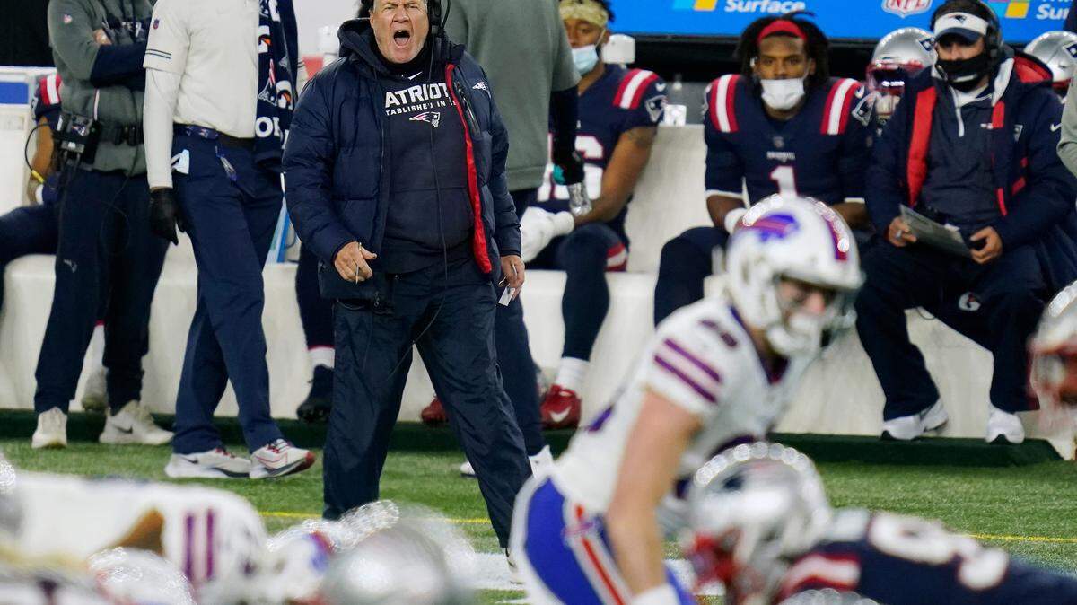 New England Patriots head coach Bill Belichick remonstrates from the sideline in an NFL football game against the Buffalo Bills in 2020 in Foxborough, Mass. Belichick will face Bills for the 48th time as Pats coach on Thursday night.