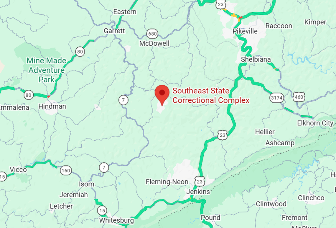 Southeast State Correctional Complex is in Wheelwright, a community in the remote southern tip of Floyd County, Kentucky, close to the Virginia state line.