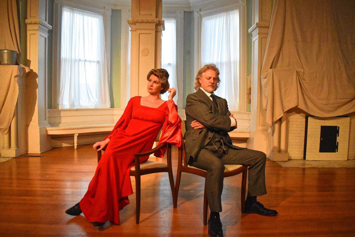 Rachel Lee Rogers and Kevin Hardesty as Nora and Torvald in ”A Doll’s House, Part 2.” The play by On the Verge Theatre ushers the auidence from room to room as required by the action.