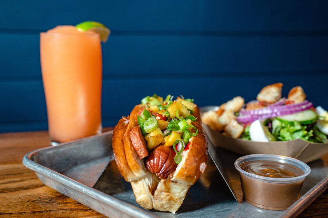 The Hawaiian Dog is a menu special in August at Boonedogs