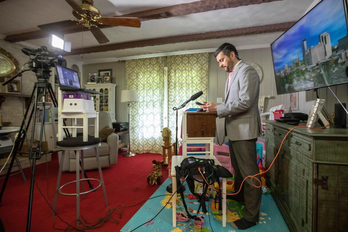 Lexington TV stations have many anchors and reporters working from home during the pandemic. For Victor Puente, that means reporting in the morning, editing in his dining room and then anchoring from his daughter’s play area.