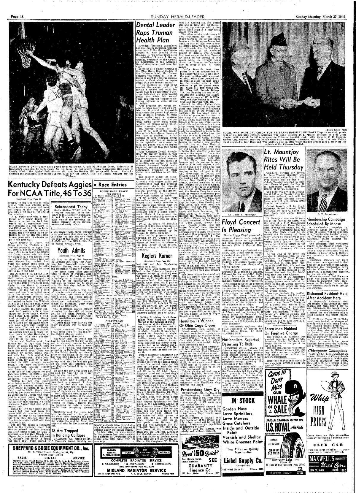 An inside page of the Sunday Herald-Leader on March 27, 1949.