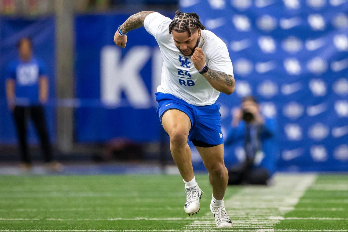Kentucky running back Chris Rodriguez participates in drills during the team’s pro day at Nutter Field House on Friday.
