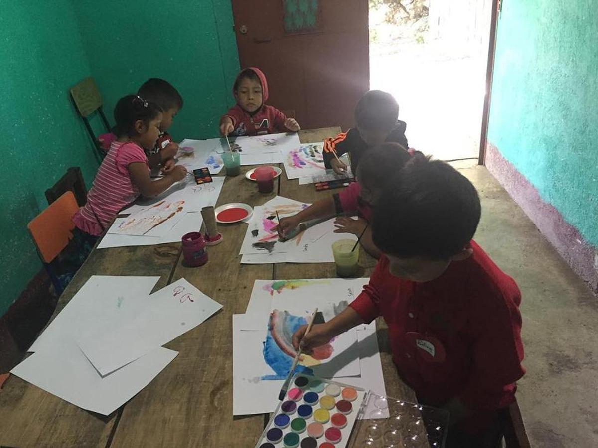 Students painted with watercolors at the Little Mountain School.