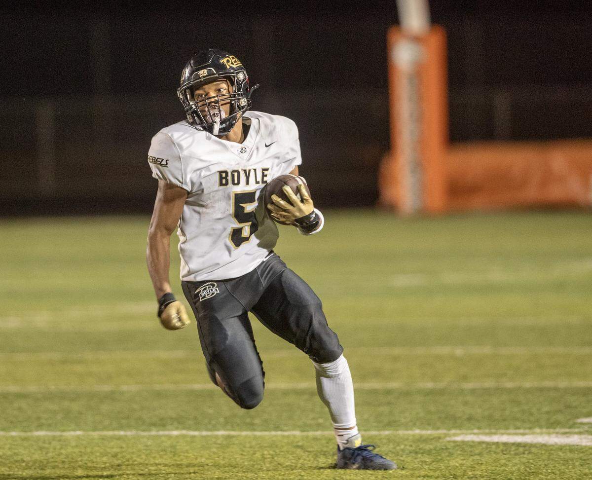 Boyle County’s Montavin Quisenberry scored on a 44-yard run and a 9-yard reception during Friday night’s win. The University of Kentucky recruiting prospect, still a junior, finished the game with 95 yards rushing and 59 yards receiving.