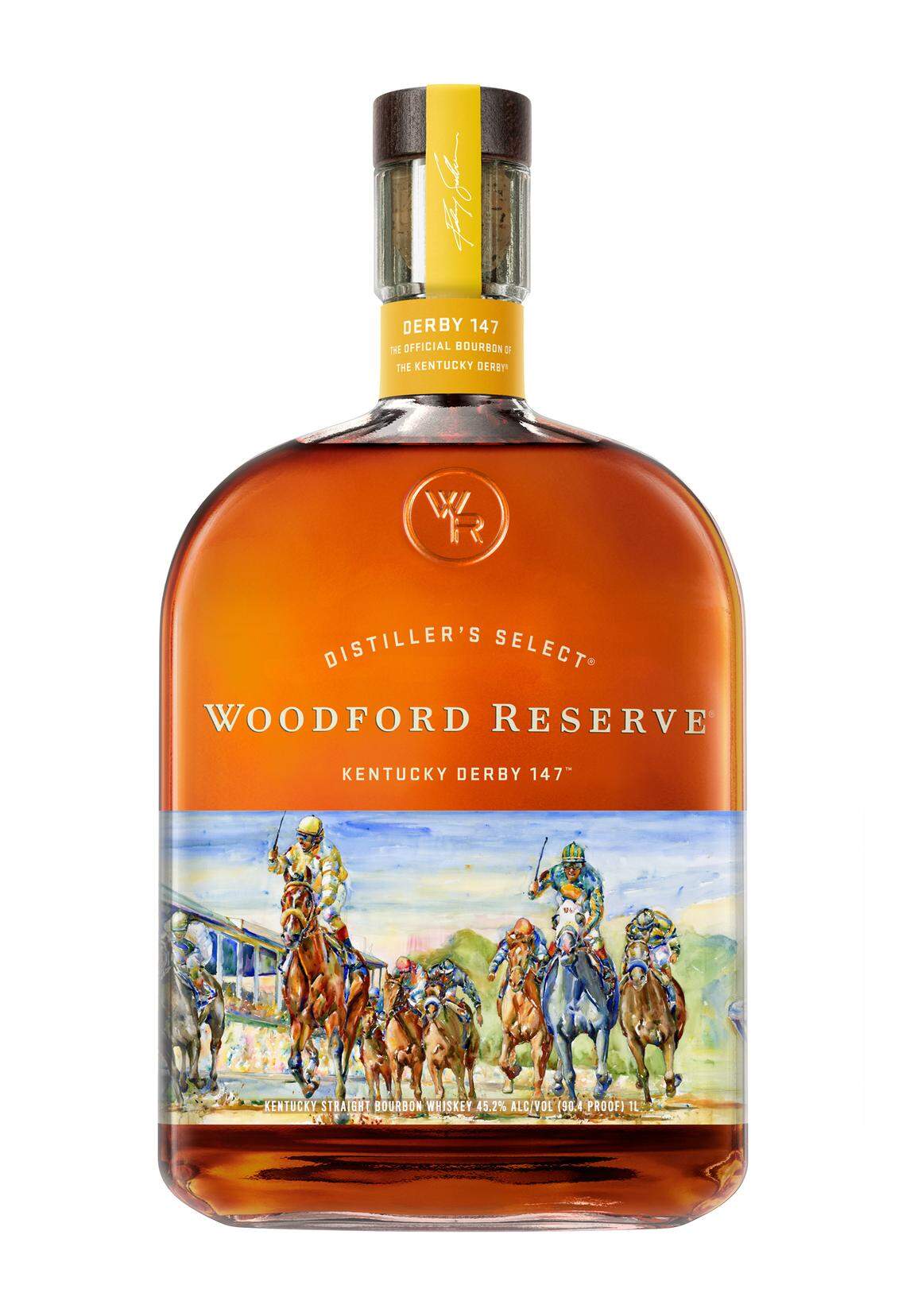 The 2021 Kentucky Derby Woodford Reserve commemorative bottle features a label that is complementary to last year’s by the same artist, Richard Sullivan.