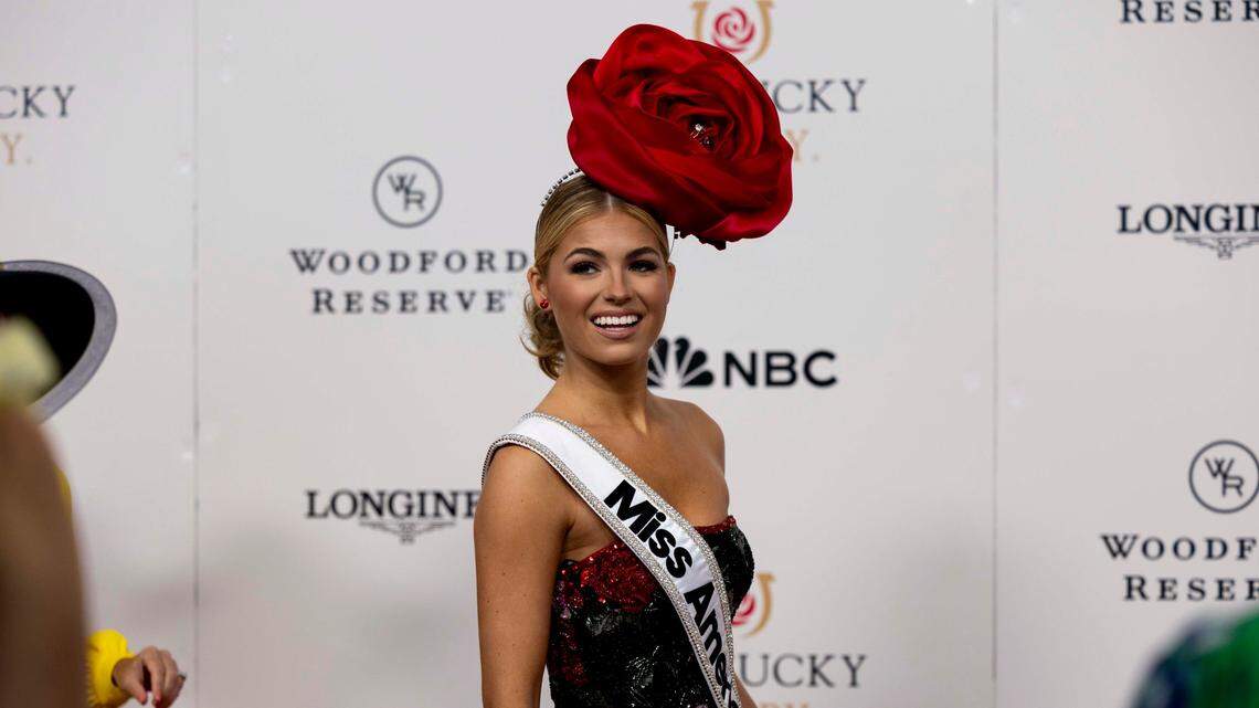 Miss America Abbie Stockard poses for photos at the Kentucky Derby Red Carpet on Saturday, May 3, 2025, at Churchill Downs in Louisville, Kentucky.