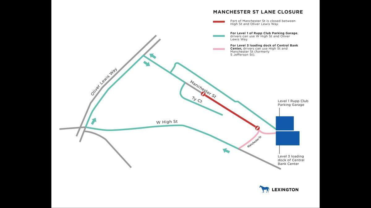 A section of Manchester Street between High Street and Oliver Lewis Way will be closed for months due to construction of Town Branch Park