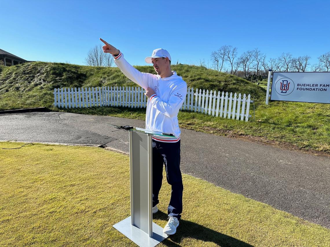 Lexington native Walker Buehler, one of the heroes of the Los Angeles Dodgers’ 2024 World Series championship, at his charitable golf tournament at Keene Trace Golf Club in Nicholasville on Monday.