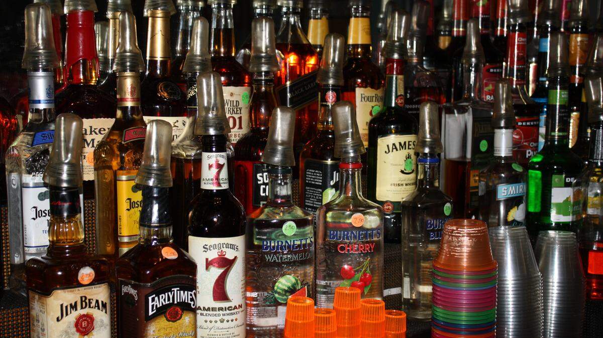 Some of the more than 100 bottles of distilled spirits seized in a Kentucky ABC raid. Authorities also found more than 1,000 bottles of malt beverages.