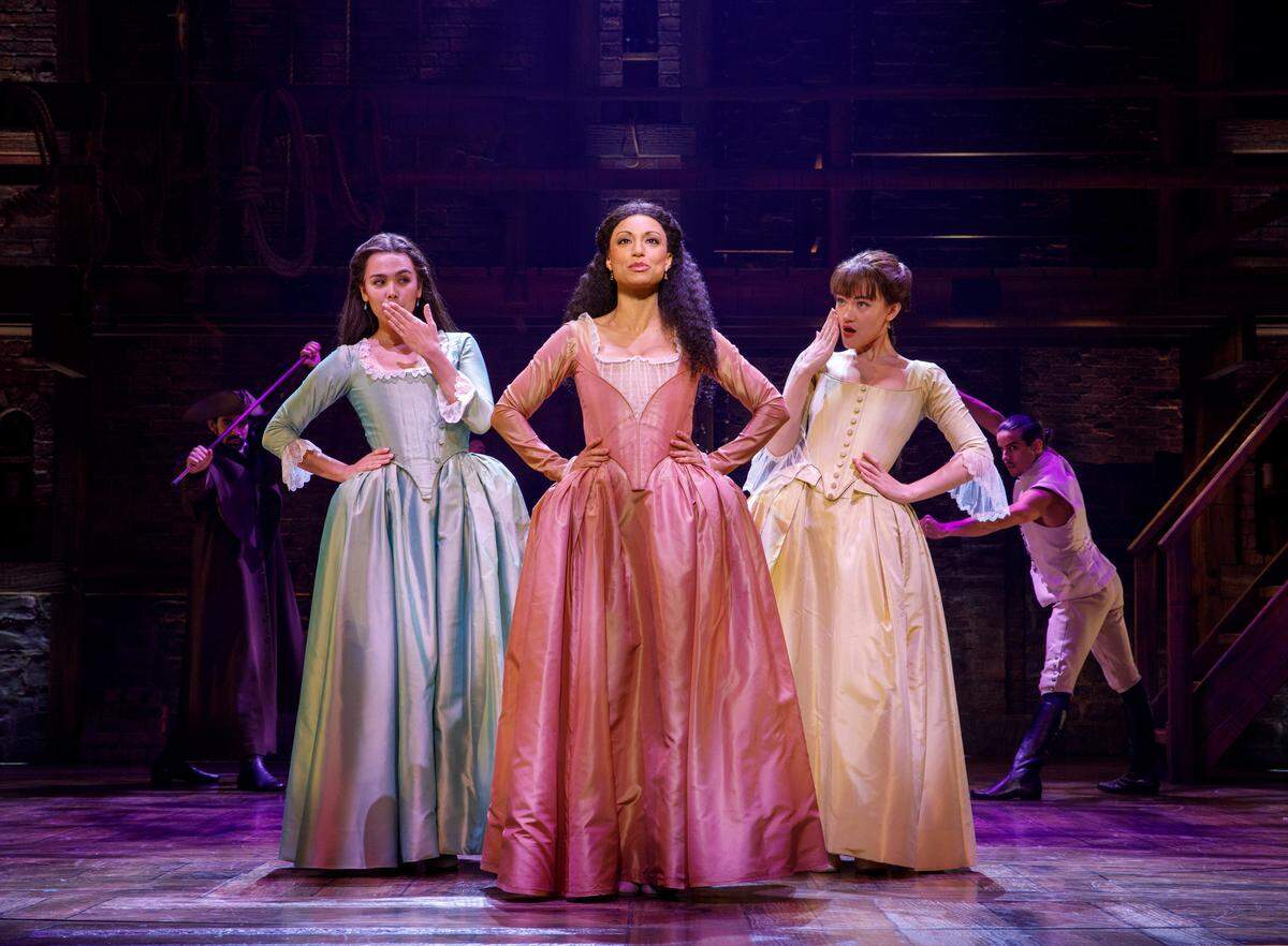 Julia K. Harriman, Sabrina Sloan, Isa Briones and company of the “Hamilton” PNC Broadway national tour.