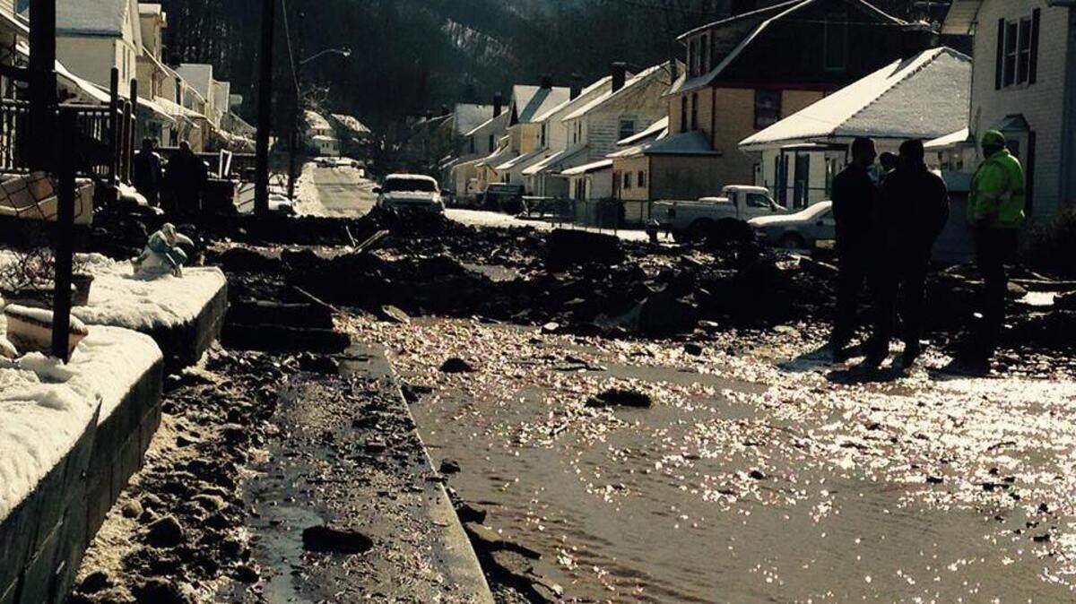 Water and mud was washed out onto Lynch's Main Street from a mine on the mountain above the city. Photo courtesy of Lynch.