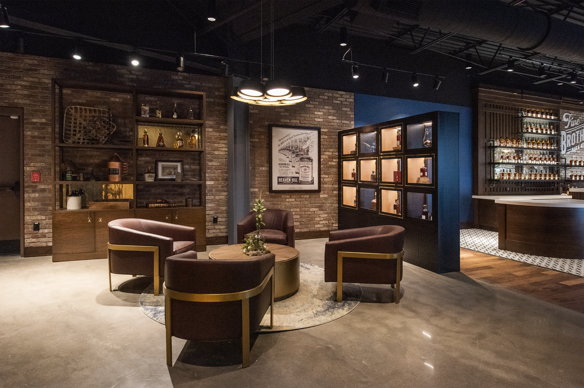 The “unicorn” case inside the new Five Brothers Bar at the Heaven Hill Bourbon Experience showcases rare and impossible to find bottles, along with bourbon artifacts.