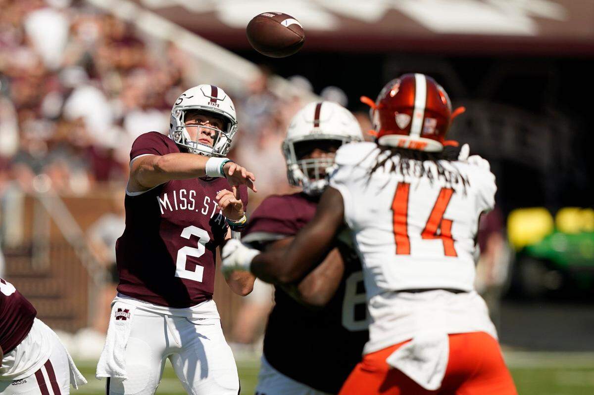 Mississippi State quarterback Will Rogers (2) is completing 73.1 percent of his passes and had thrown for 1,715 yards with 19 touchdowns vs. three interceptions.