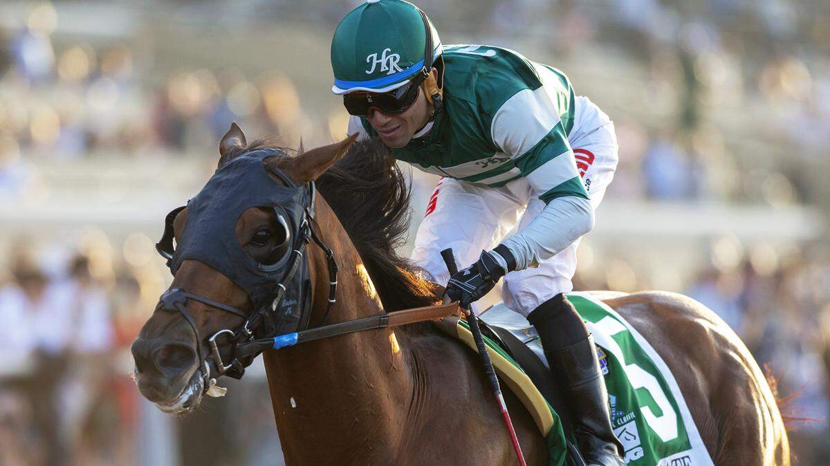 Accelerate and jockey Joel Rosario win the Grade I, $1,000,000 TVG Pacific Classic on Aug 18, 2018.
