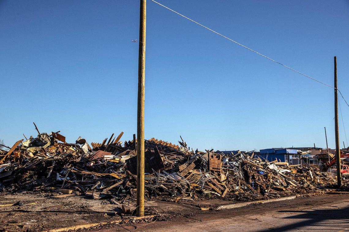 Carr’s Steakhouse on West Broadway in Mayfield lies in a pile of rubble on Monday, Dec. 13, 2021.