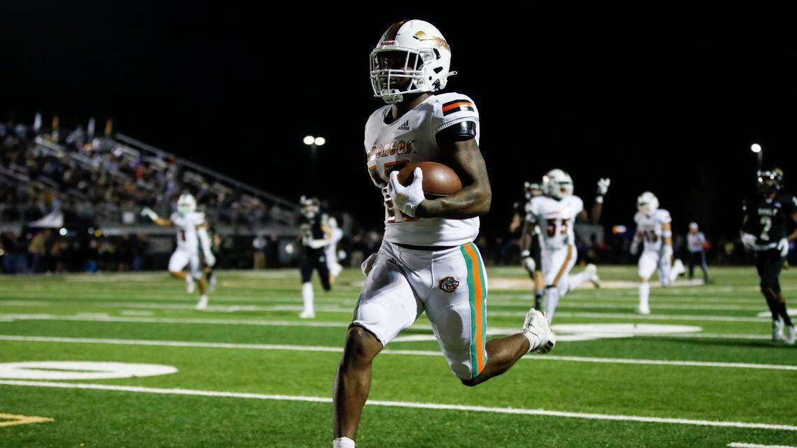 University of Kentucky commitment Ty Bryant, shown here during a game against Boyle County earlier this season, ran 16 times for 106 yards and scored the go-ahead touchdown for Frederick Douglass in its Class 5A quarterfinal victory over Woodford County on Friday night.