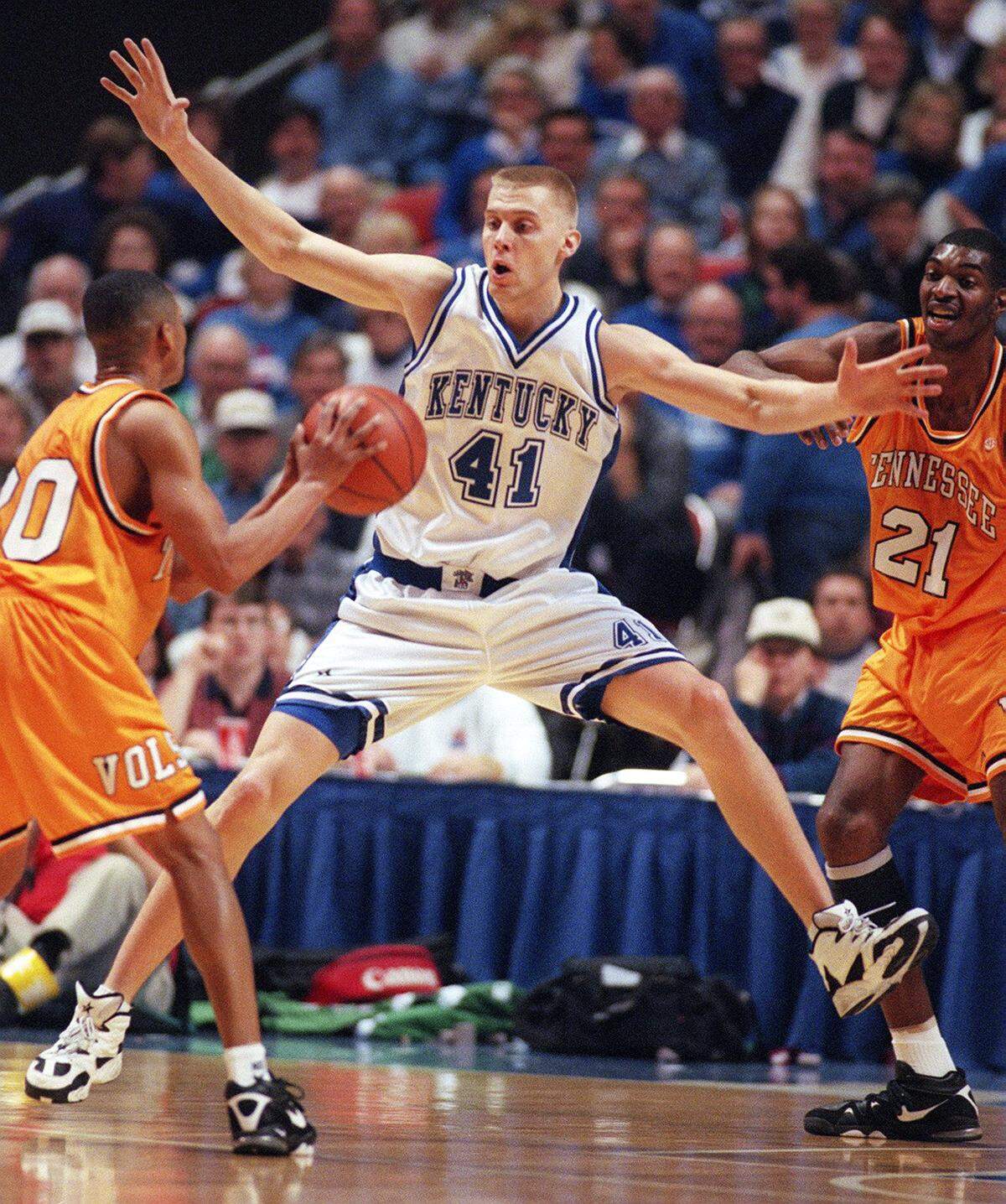 Mark Pope averaged 7.9 points and 5.7 rebounds per game in two seasons at Kentucky after he transferred from Washington.