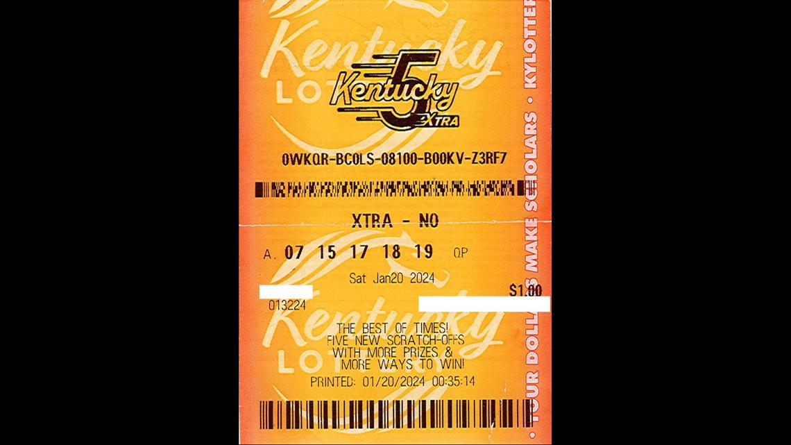 Jeffrey Yeager’s winning lottery ticket for the Jan. 20 Kentucky 5 draw game. The winning numbers were 7, 15, 17, 18, 19.