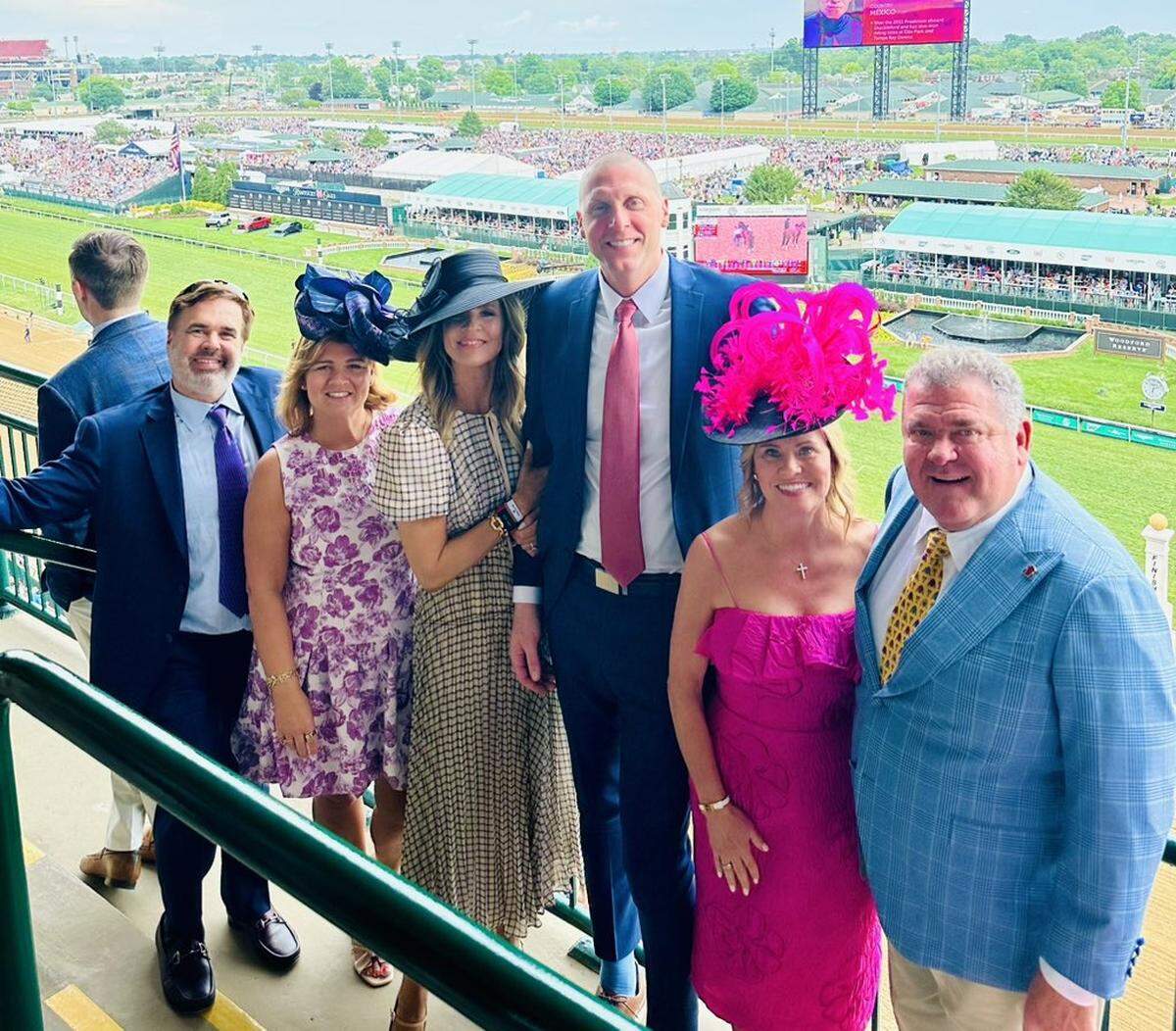 Mark Pope attends the 150th Kentucky Derby. “Grateful for friends and family and the Kentucky Derby!!!” he posted online.
