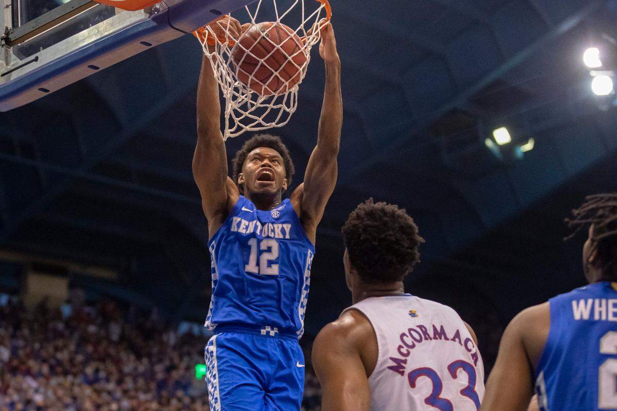 Kentucky forward Keion Brooks (12) had 27 points in UK’s 80-62 win at Kansas last season.