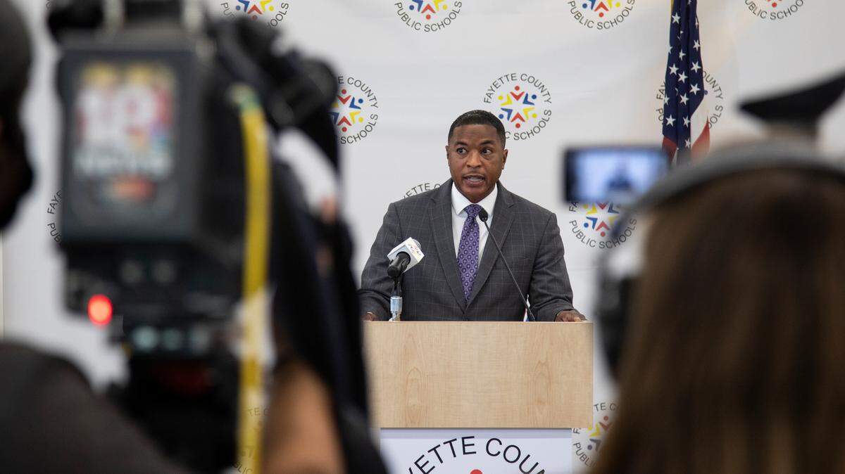 FCPS Superintendent Demetrus Liggins speaks during a press conference.