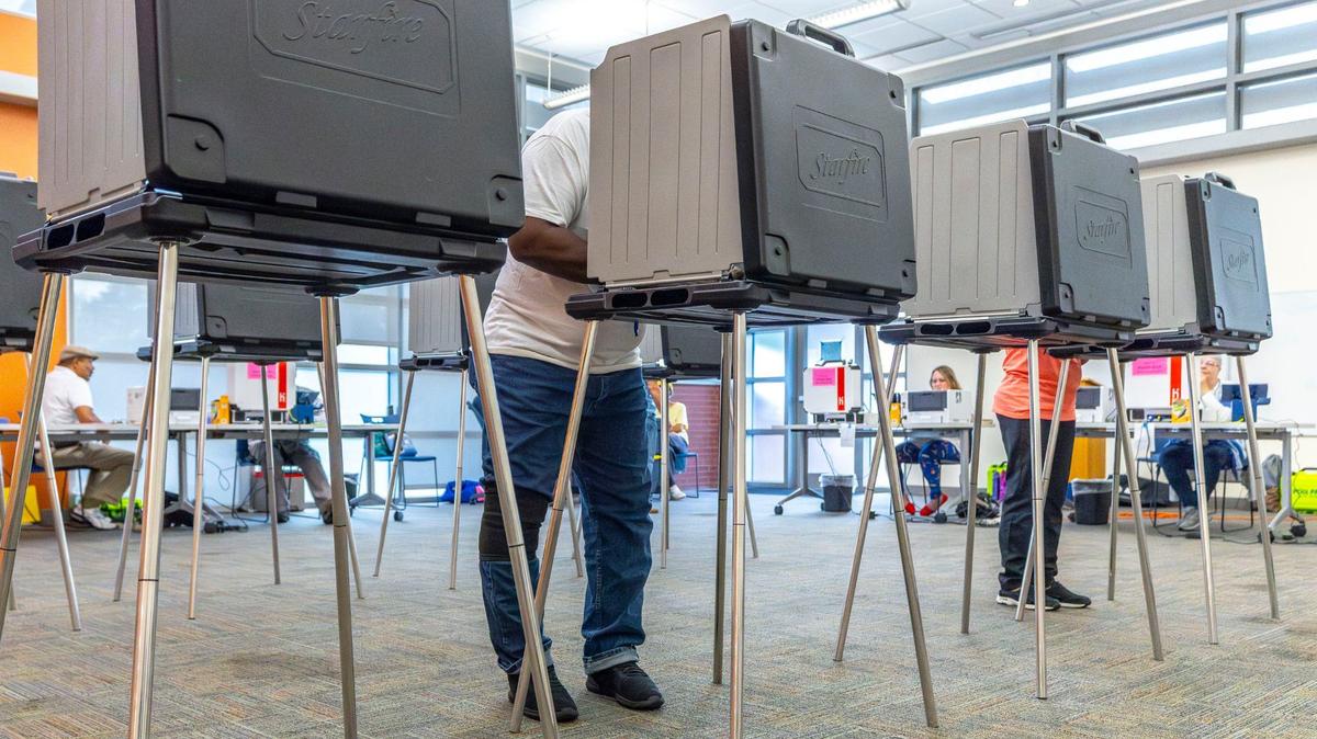 Voters complete their ballots at Lexington Public Library’s Northside Branch in Lexington, Ky., on Tuesday, May 21, 2024.