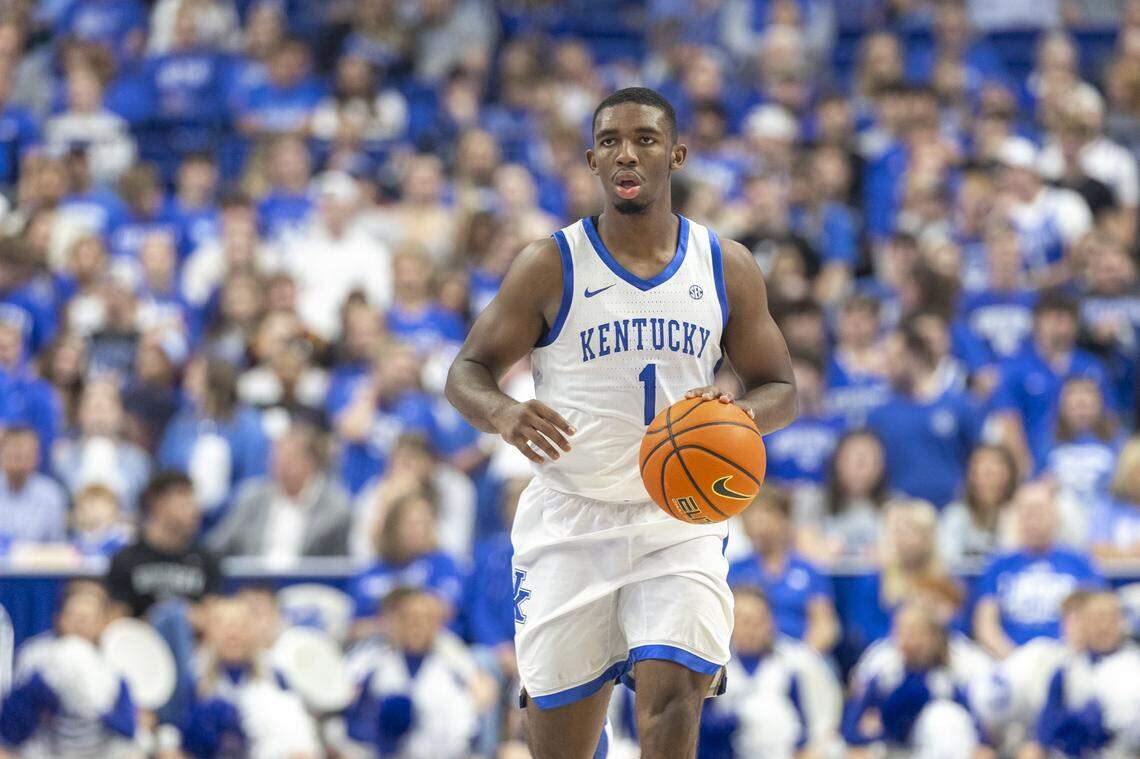 Kentucky point guard Lamont Butler (1) had 11 points, six rebounds, six assists and six steals in UK’s 123-52 demolition of Kentucky Wesleyan in the Wildcats’ first exhibition game of 2024-25.