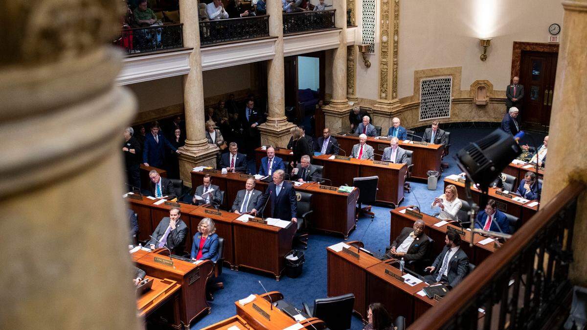Senate Majority Leader Damon Thayer speaks during the opening day of the 2023 legislative session for the Kentucky General Assembly at the Capitol in Frankfort, Ky., Tuesday, January 3, 2023.