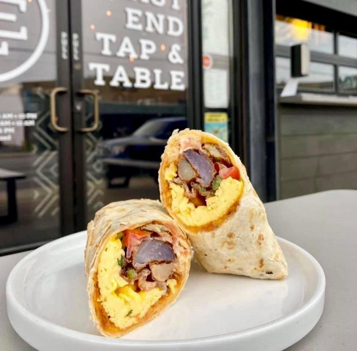 Thai Sausage Breakfast Burrito from East End Tap & Table is a one-of-kind morning meal in Lexington.