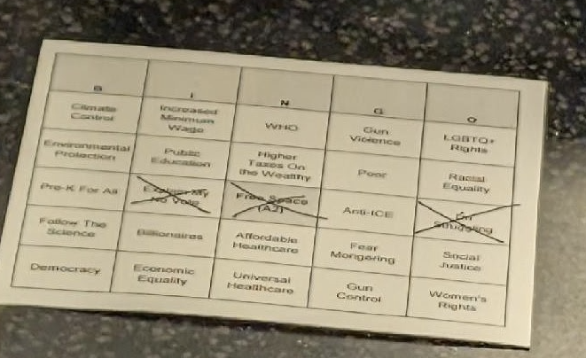 A photo from the Kentucky Democratic Party featuring a bingo card created House Republicans during the legislative session.