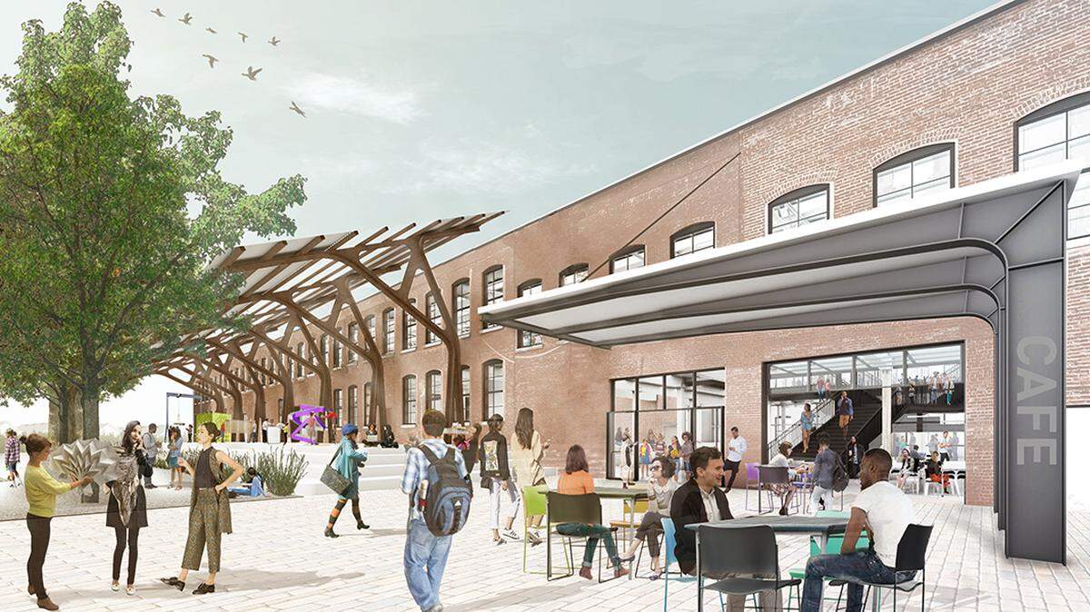 A rendering of outdoor space at the Reynolds Building, which will be renamed as the Gray Design Building, at the University of Kentucky. A $5.25 million donation from Gray, Inc., will go towards completing renovations of the building, which will house the UK College of Design.