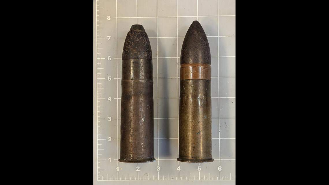 Two projectiles recovered by a bomb squad in Ohio after an unknown person dropped them off in a grocery bag.