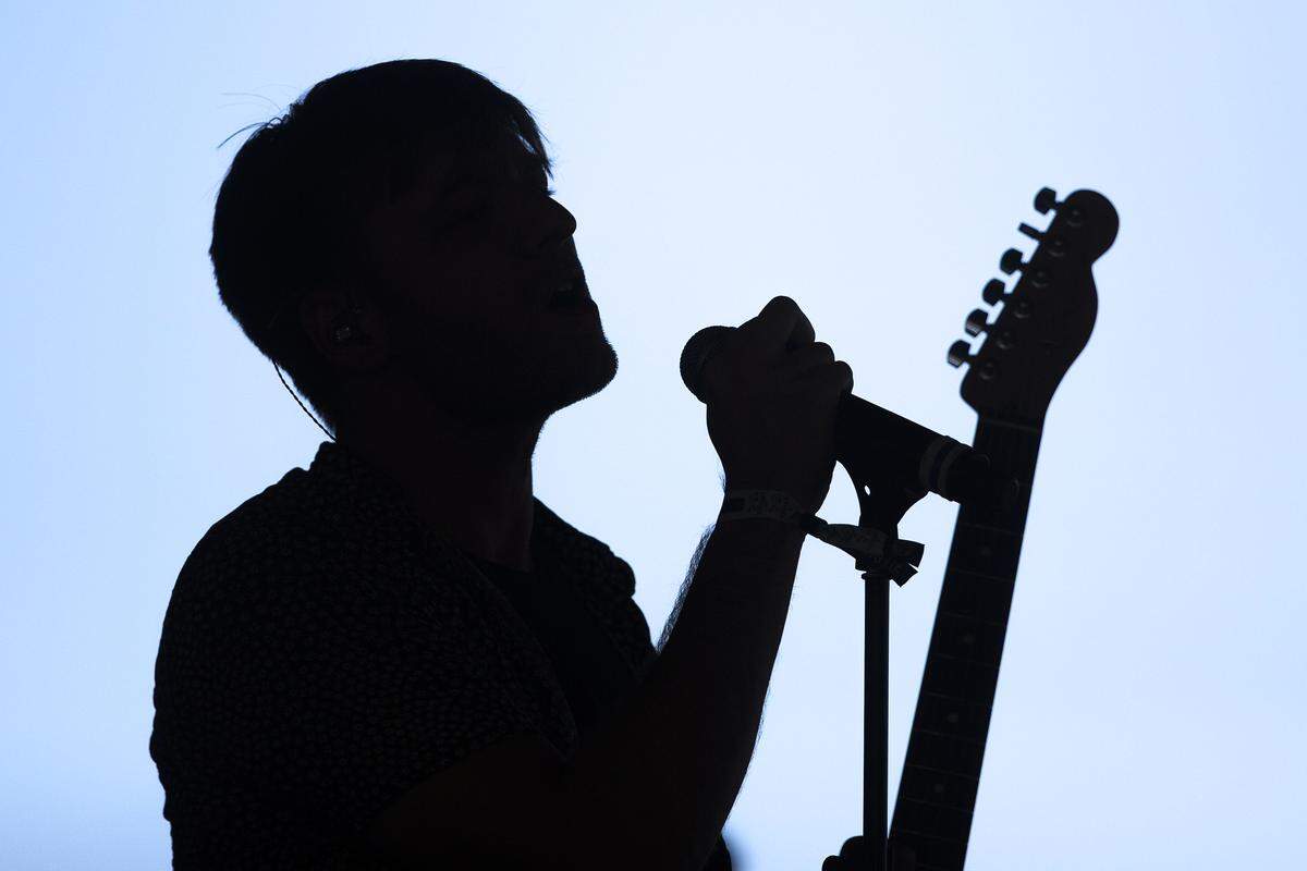 Jamison Tyler Lyle, of The Midnight, performs at the Forecastle Festival in Louisville, Ky., Friday, July 12, 2019.