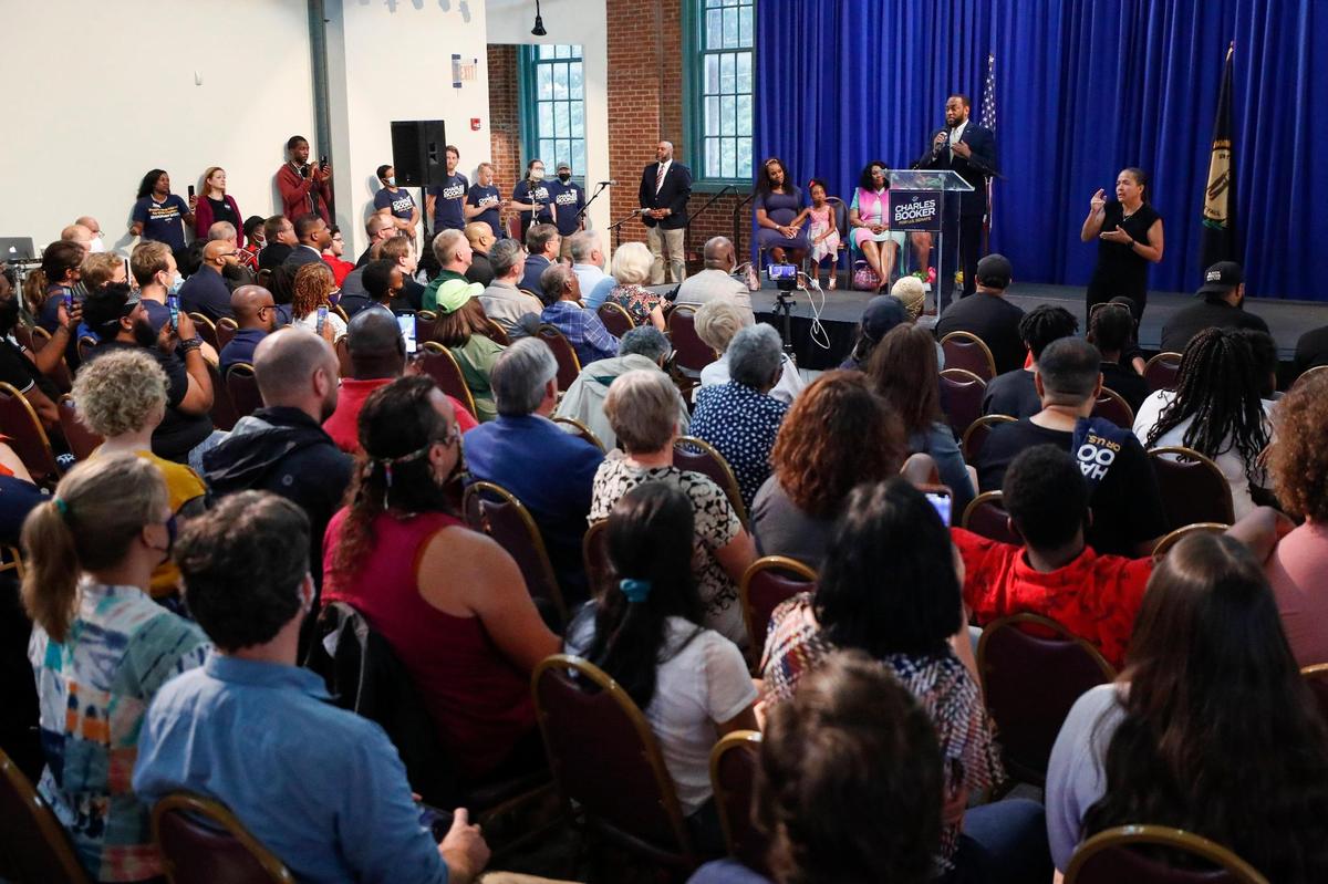 Former state Rep. Charles Booker announces his run for the U.S. Senate at the Kentucky Center for African American Heritage in Louisville, Ky., Thursday, July 1, 2021.