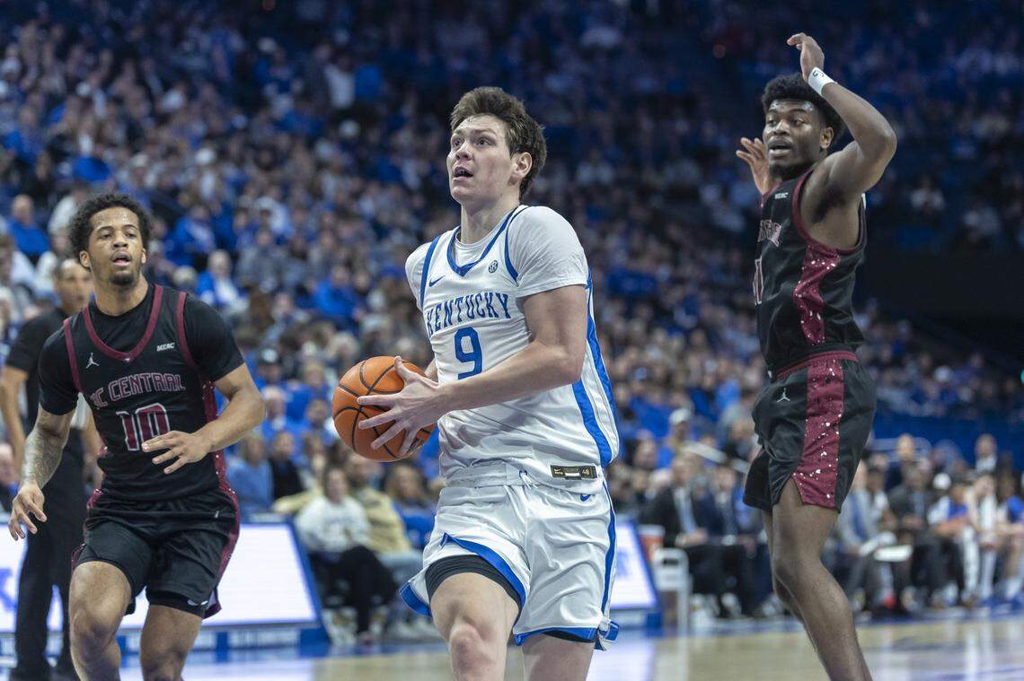 Kentucky sophomore forward Trent Noah (9) has averaged eight points a game over UK’s past four contests. The former Harlan County star and the Wildcats will face border rival Indiana Saturday night at Rupp Arena.