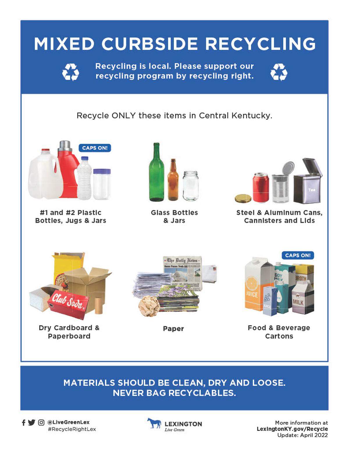 A flyer of what can be recycled by Lexington’s recycling center.