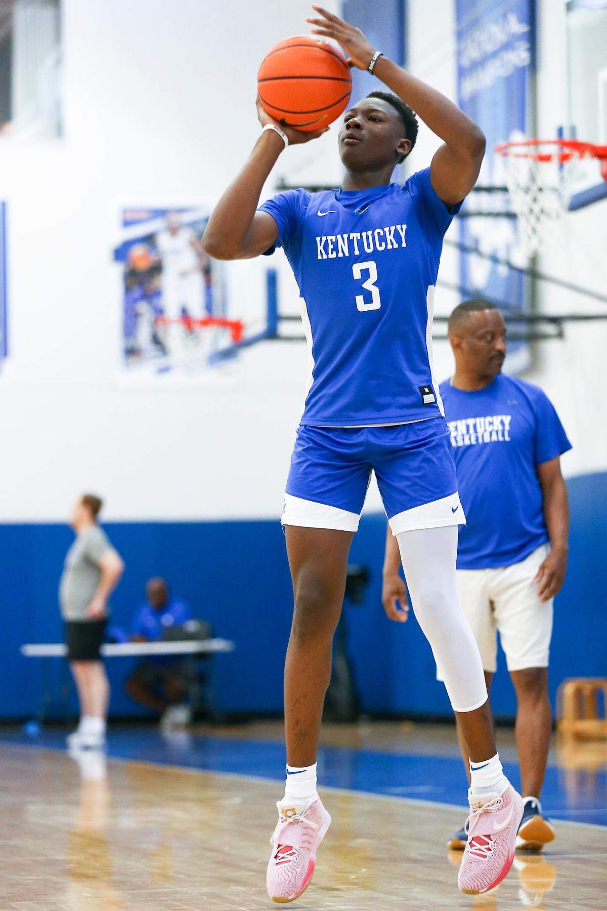 Adou Thiero shoots around during one of his first practices with the Kentucky Wildcats.