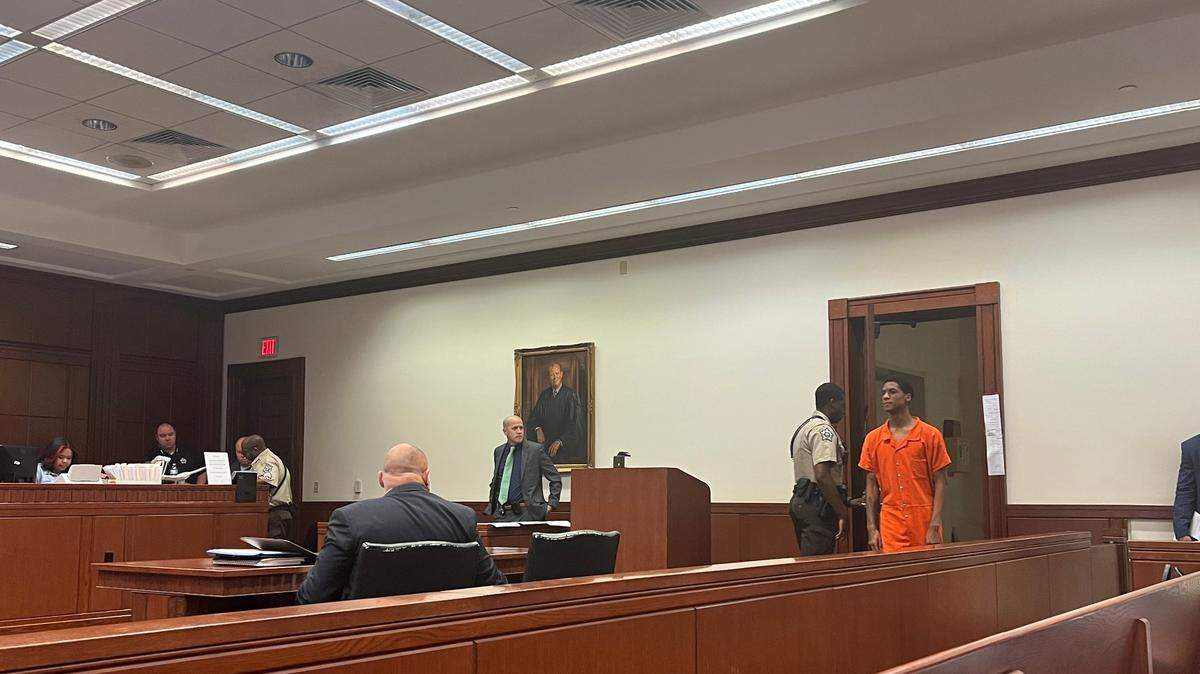 Jacolby Williams makes an appearance in Fayette District Court for a preliminary hearing on Nov. 17, 2023.