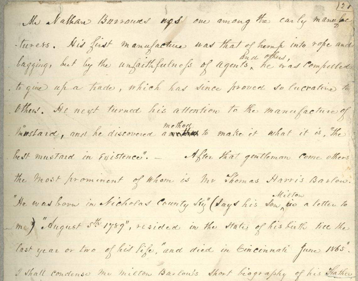 A page from “Samuel D. McCullough’s Reminisces of Lexington” a handwritten series of lectures detailing Samuel D. McCullough’s memories of his childhood and life in Lexington, Kentucky, accompanied by letters and a photograph of his house. The entire work has been uploaded by the Lexington Public Library and transcribed by volunteers on “From the Page.”